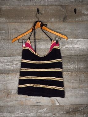 Lemo USA Black Striped Knit Halter knit crochet festival boho Tank Top
